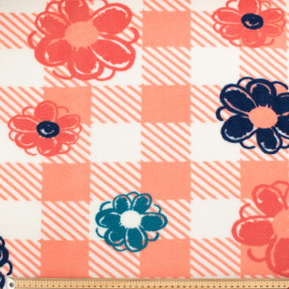 Pink checks & Floral Doodles Printed Polar Fleece Design 150
