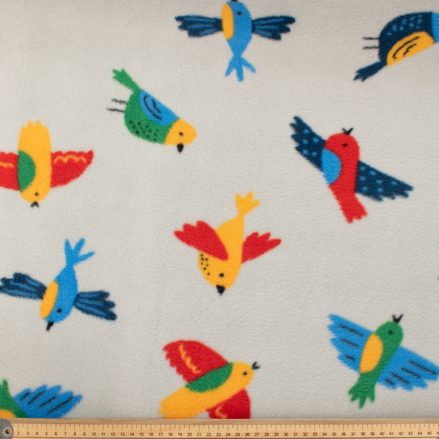 Colourful Birds on White Printed Polar Fleece Design 159