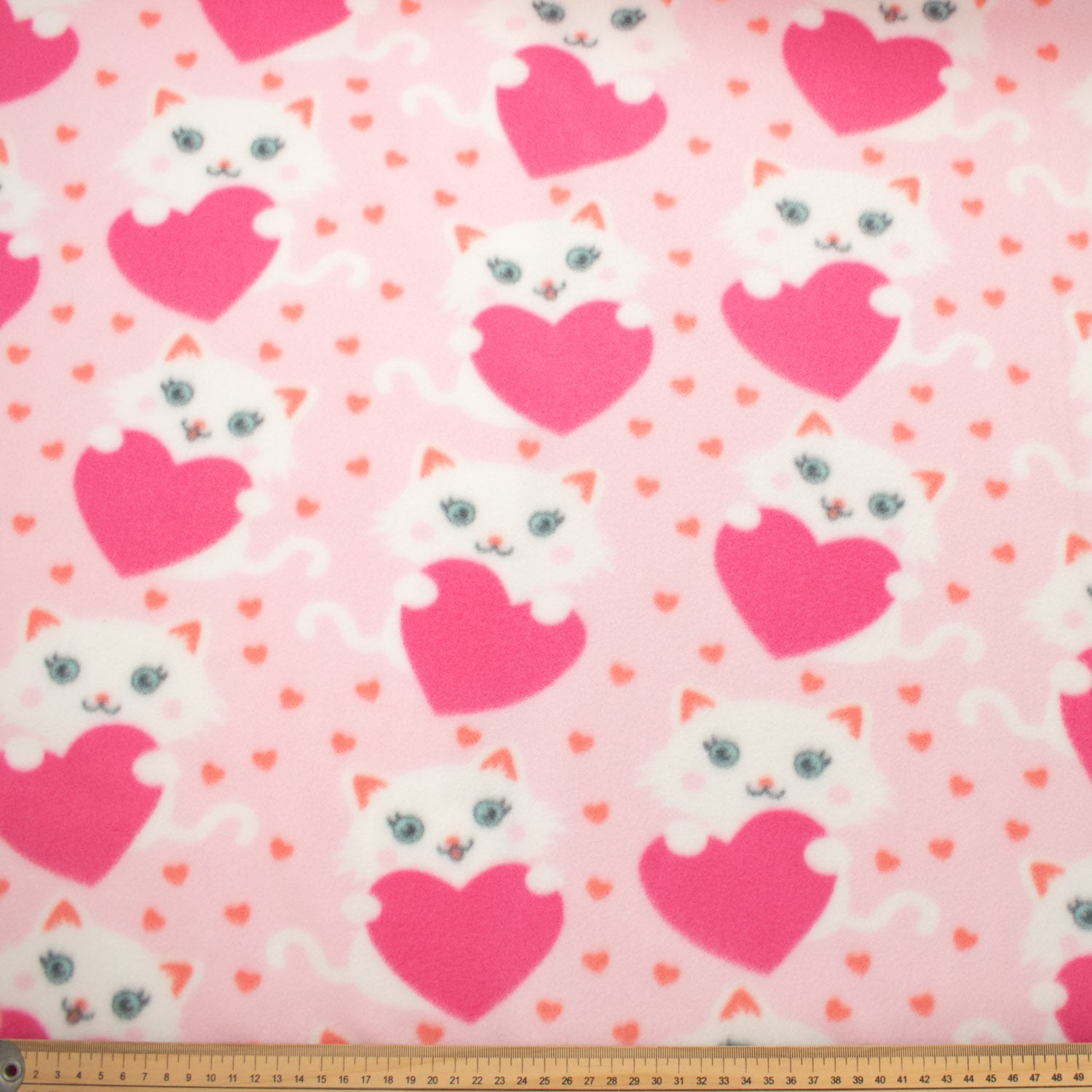 Pink Kitten Hearts Printed Polar Fleece Design 174