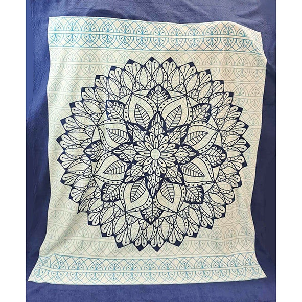 Blue Abstract Leaves Printed Polar Fleece Design 186 - 1.85M Panel