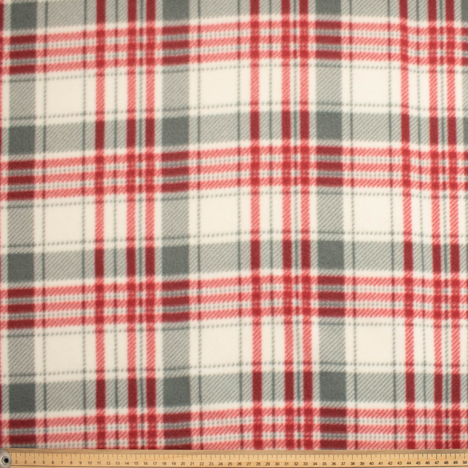 Red Grey Brad Plaid Printed Polar Fleece Design 195