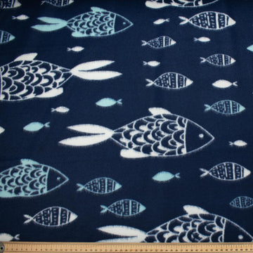 White Fish on Blue Printed Polar Fleece Design 200
