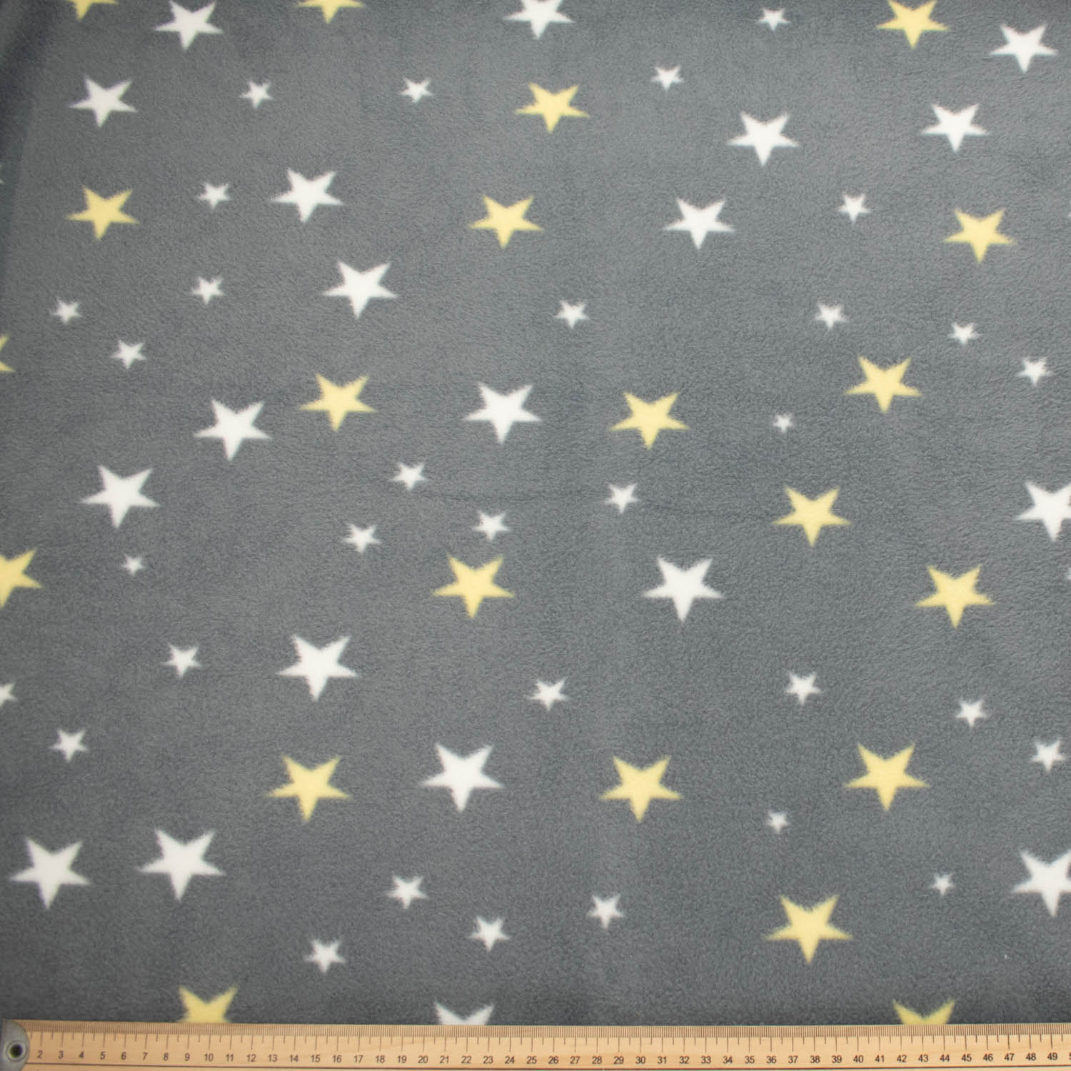 Yellow and White Stars on Grey Printed Polar Fleece Design 208