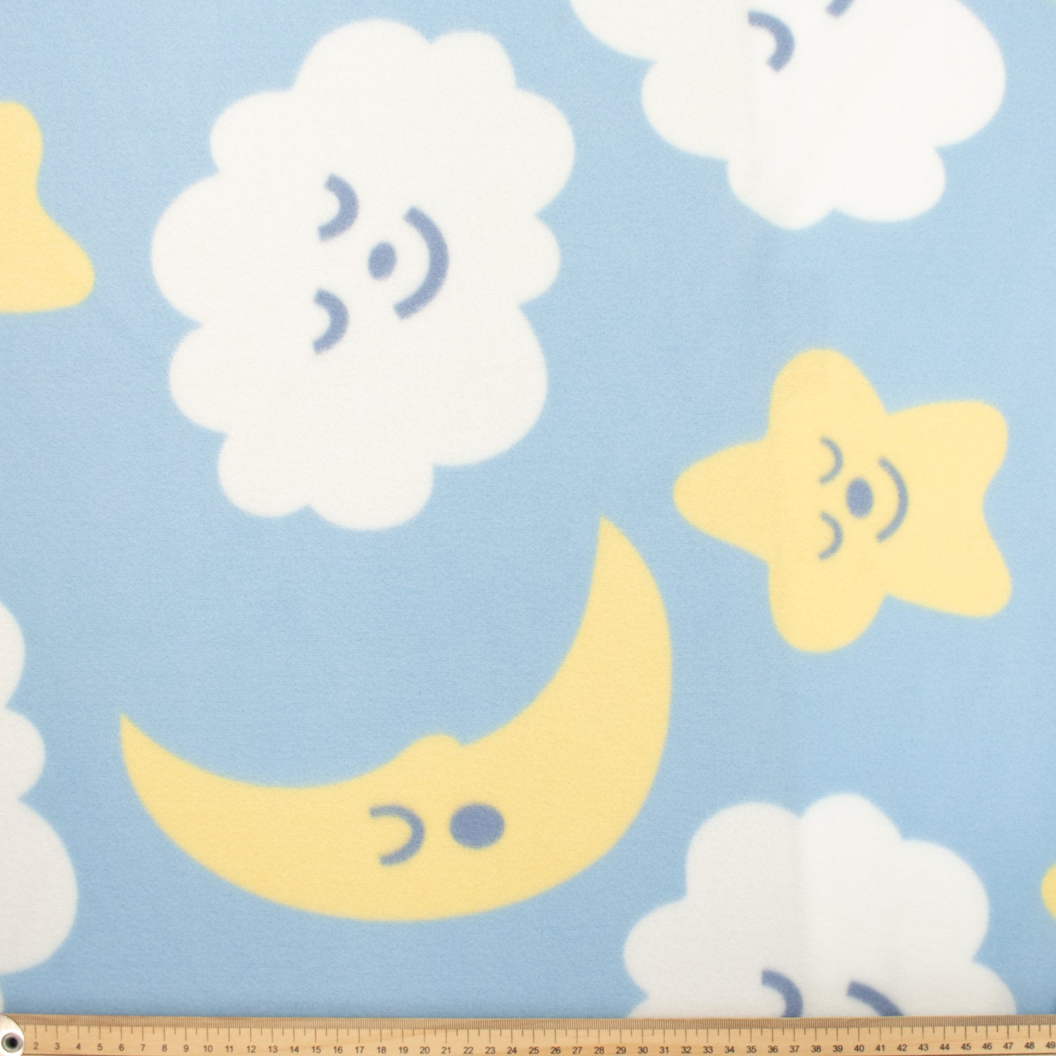 Clouds & Stars on Light Blue Printed Polar Fleece Design 213