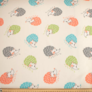 Multi Coloured Hedgehogs on Cream Printed Polar Fleece Design 214