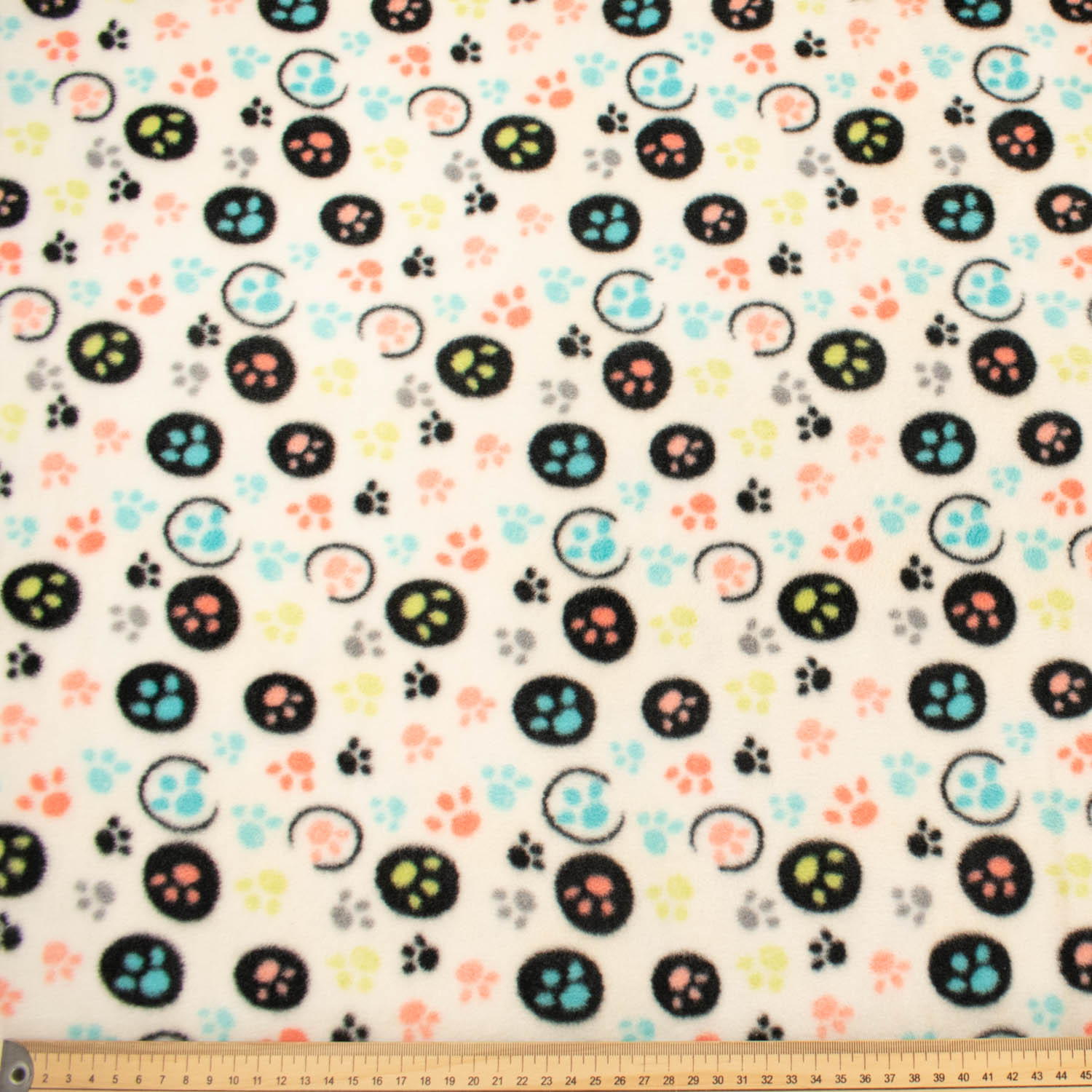 Pastel Paw Prints on White Printed Polar Fleece Design 222