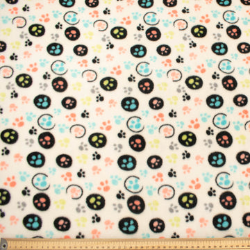Pastel Paw Prints on White Printed Polar Fleece Design 222