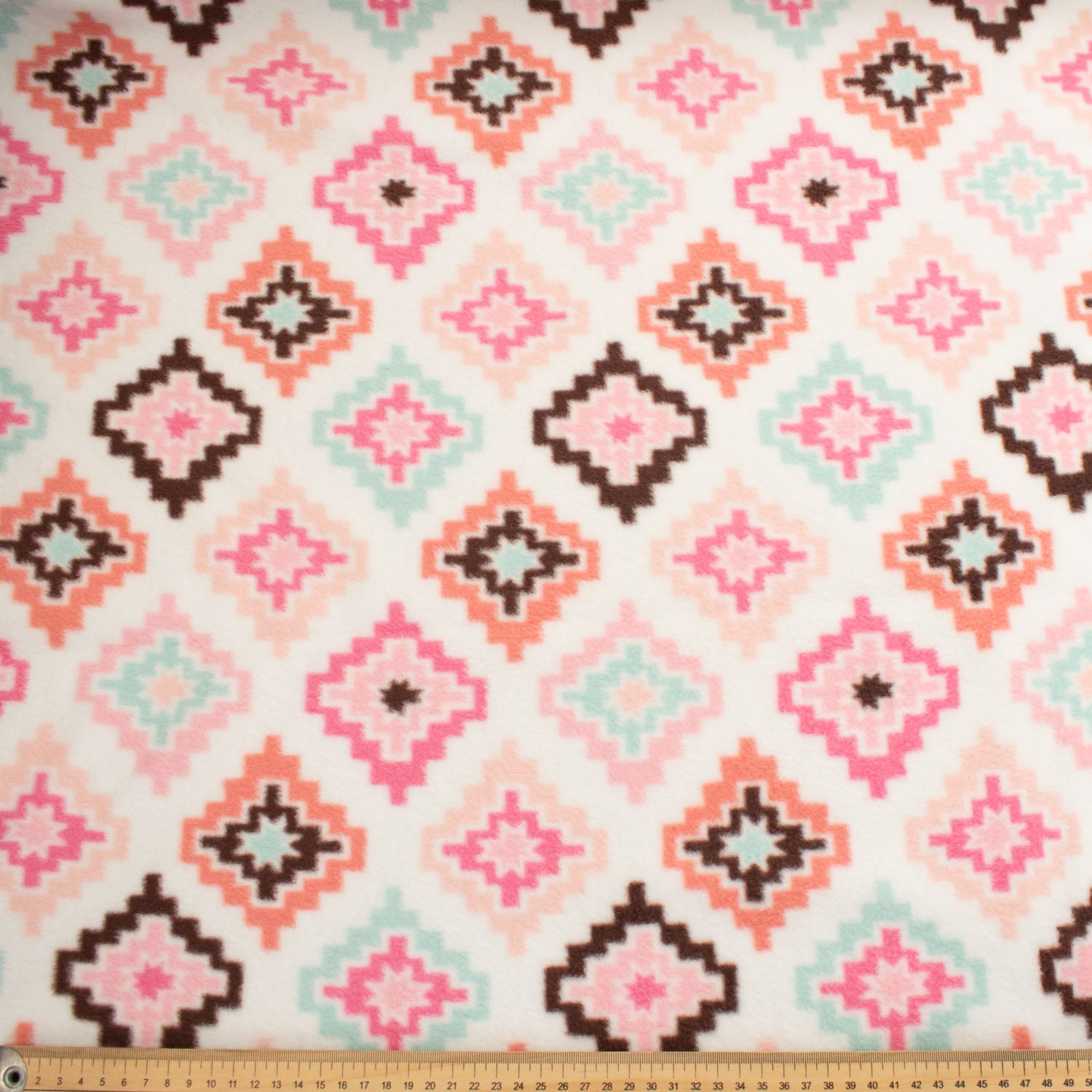 Colourful Diamonds on White Printed Polar Fleece Design 227