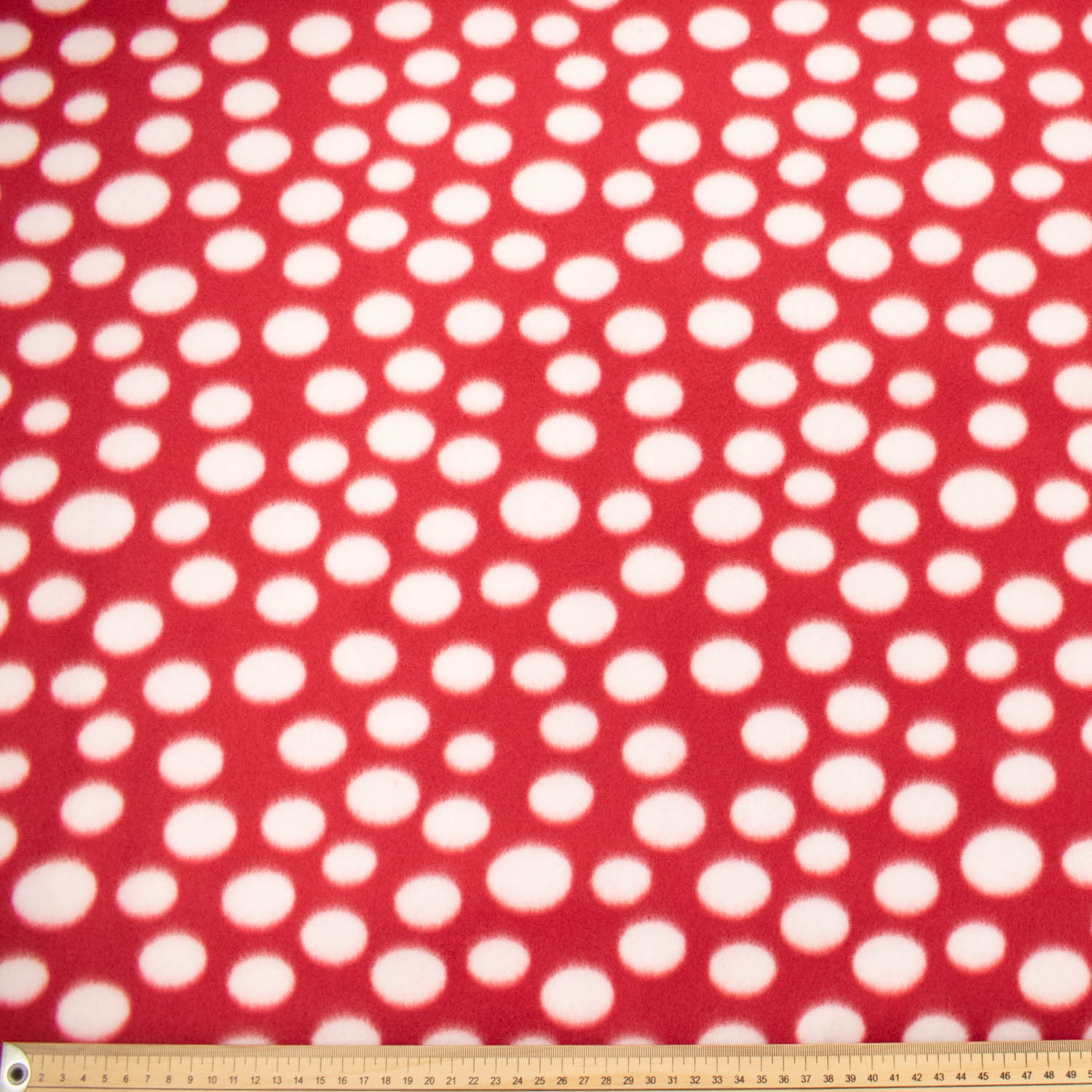 White Dots on Red Printed Polar Fleece Design 23