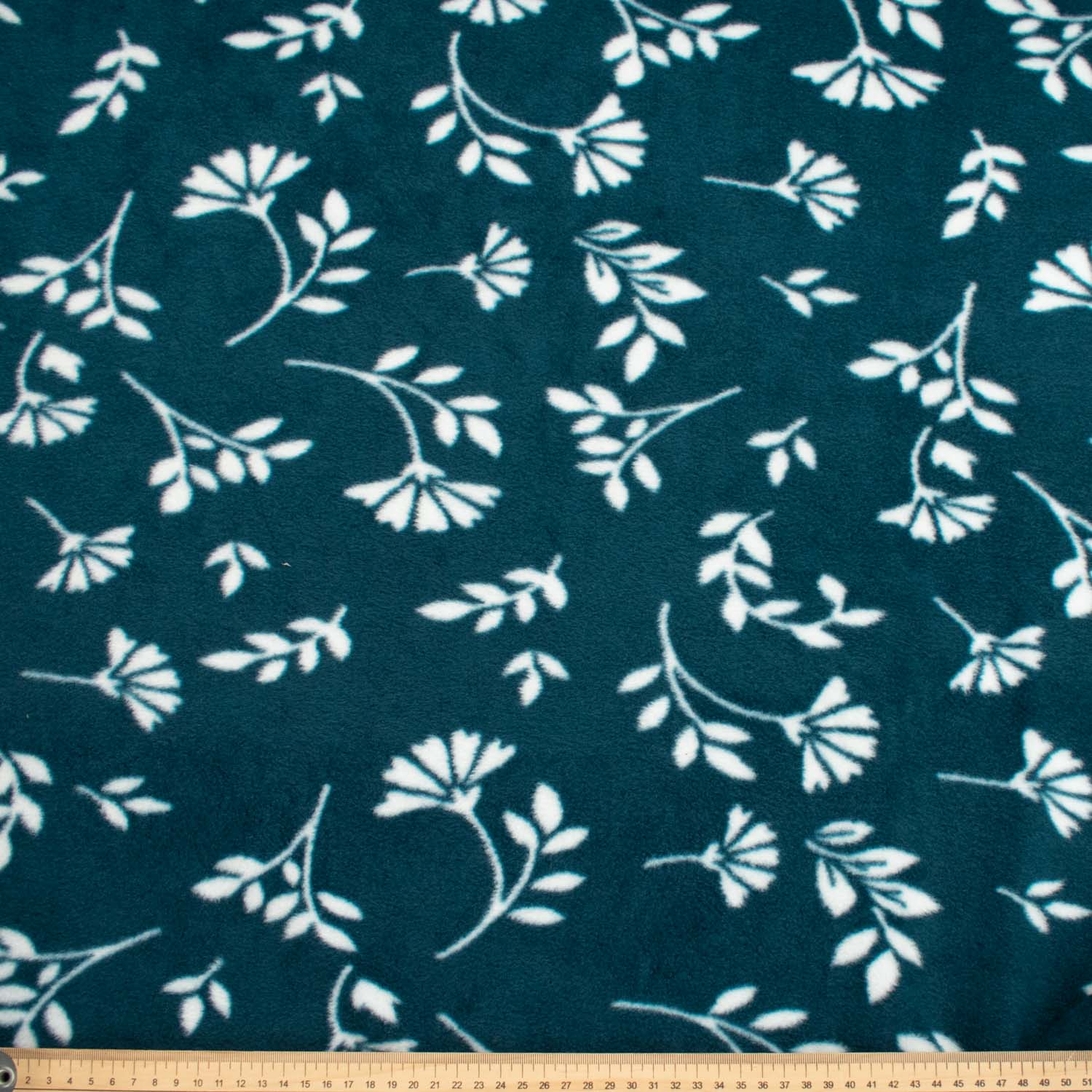 White Flowers on Blue Printed Polar Fleece Design 40