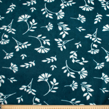 White Flowers on Blue Printed Polar Fleece Design 40