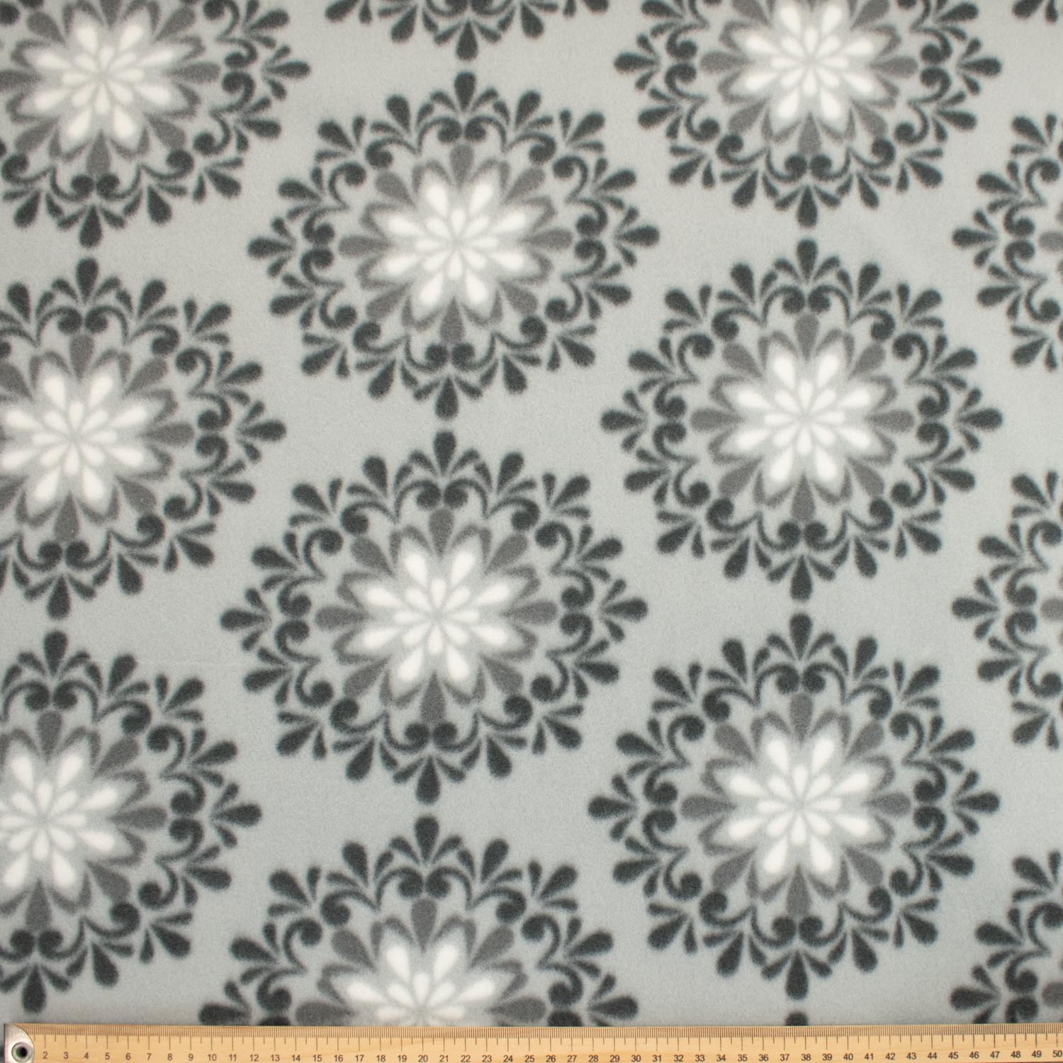 Black Flower on Grey Printed Polar Fleece Design 56