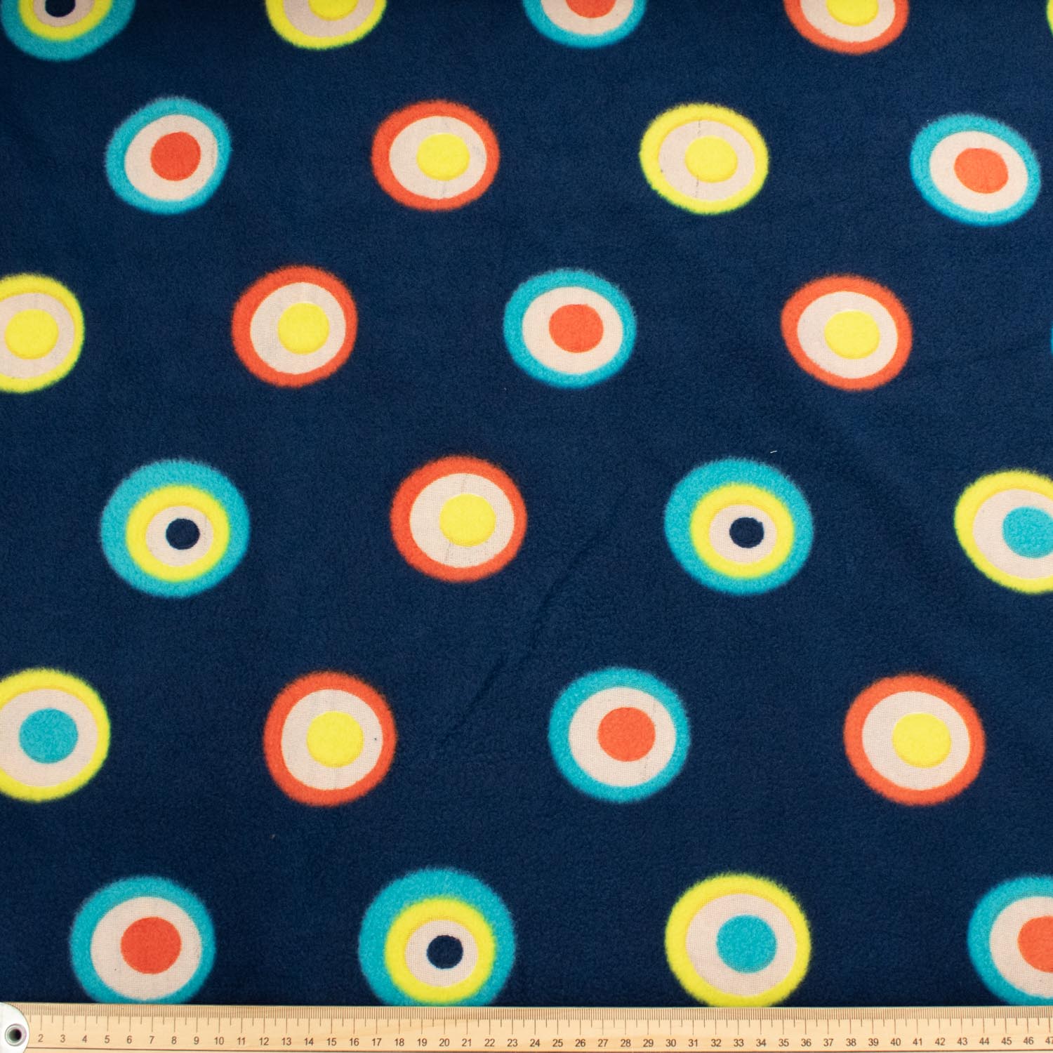Colourful Circles on Navy Printed Polar Fleece Design 75
