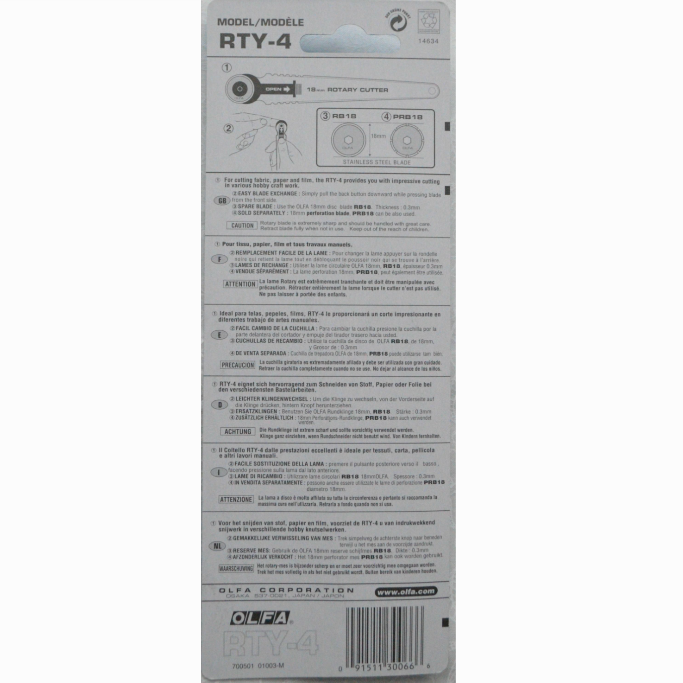 OLFA 18mm Rotary Cutter Stainless Steel Blade