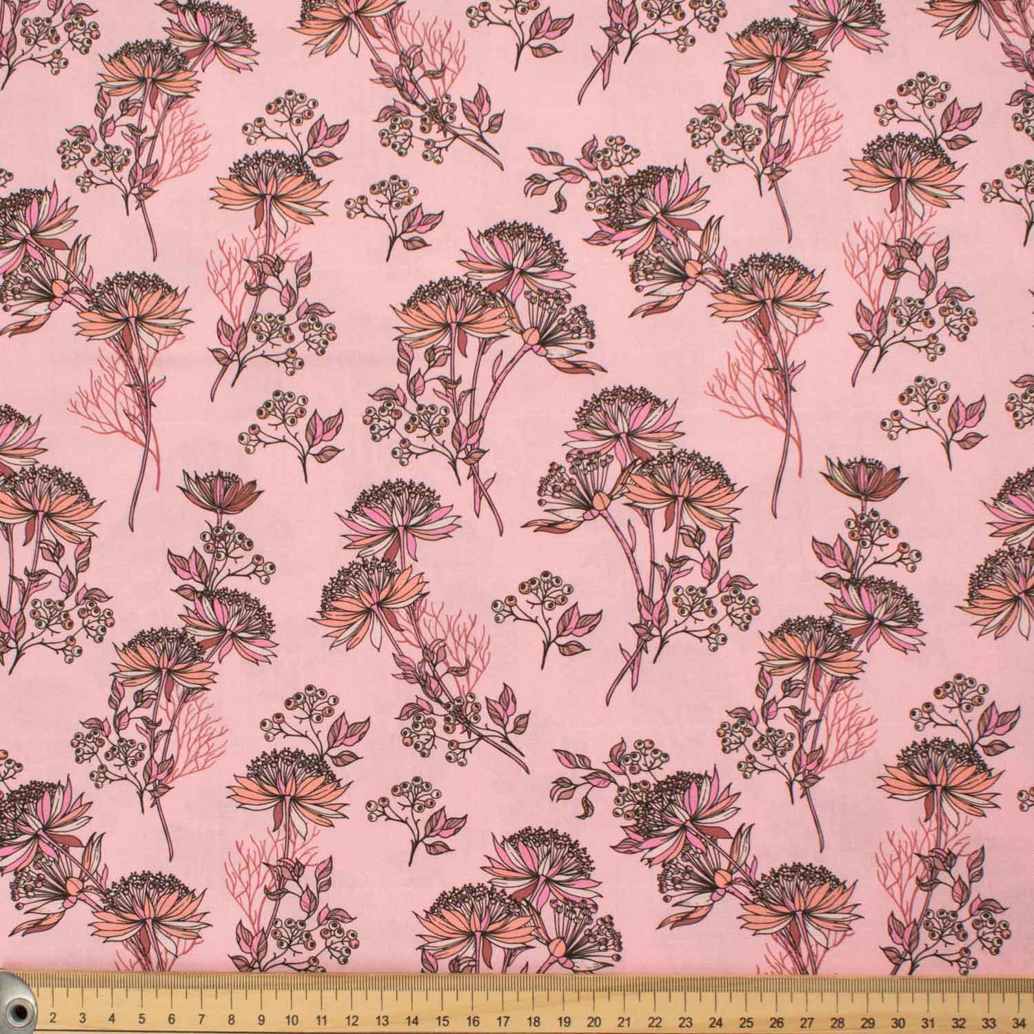 Old World Plants Collection #01 Floral on Pink Cotton Prints