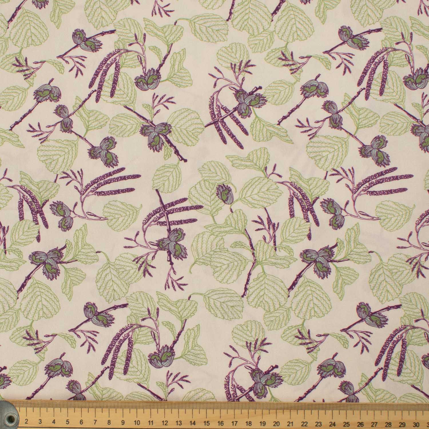 Old World Plants Collection #07 Purple Flower & Green Leaves on Pink Cotton Prints