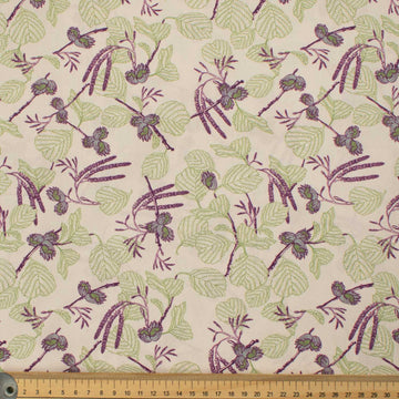 Old World Plants Collection #07 Purple Flower & Green Leaves on Pink Cotton Prints