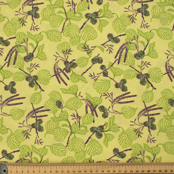 Old World Plants Collection #08 Purple Flower & Green Leaves on Yellow Cotton Prints
