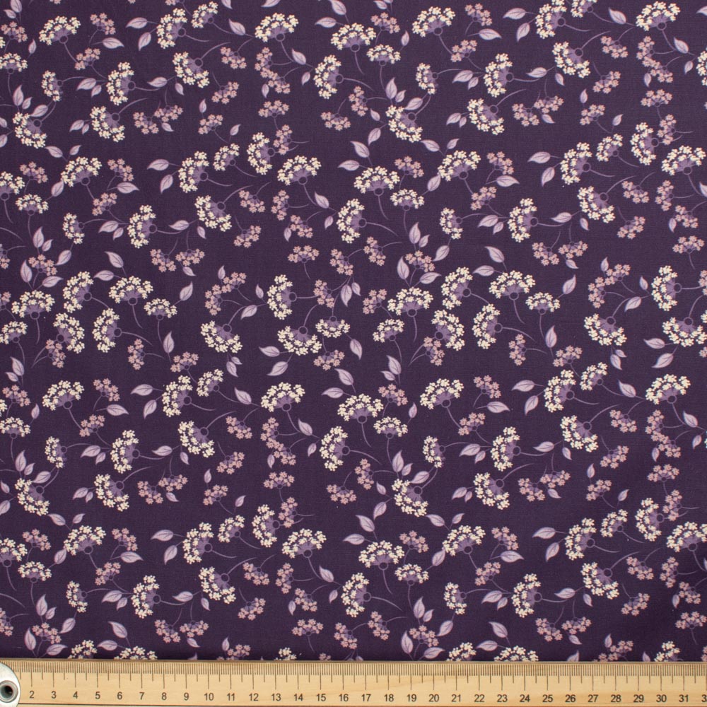 Old World Purple Collection #02 Small Yellow Wattle Flower on Purple Cotton Prints