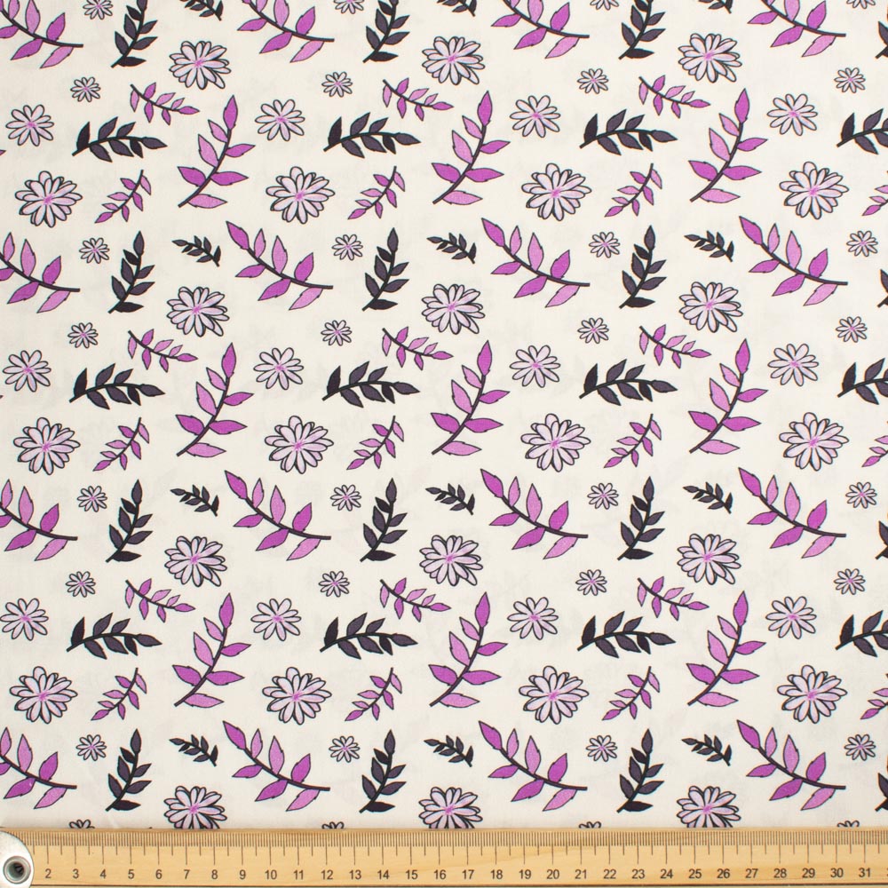 Old World Purple Collection #14 Light Purple Leaves & Floral on Cream Cotton Prints