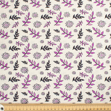 Old World Purple Collection #14 Light Purple Leaves & Floral on Cream Cotton Prints