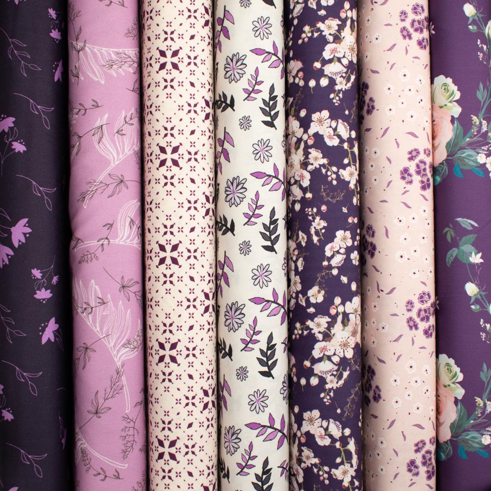 Old World Purple Collection #15 Purple Leaves & Floral on Pink Cotton Prints