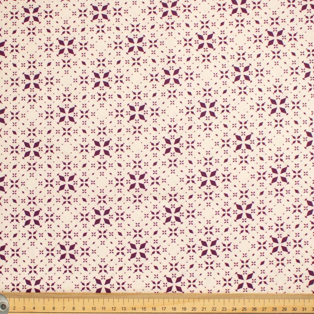 Old World Purple Collection #04 Purple Quadrilateral Geometric on Cream Cotton Prints