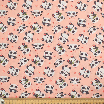 Panda Collection #02 Pandas & Paws on Coral Pink Cotton Prints