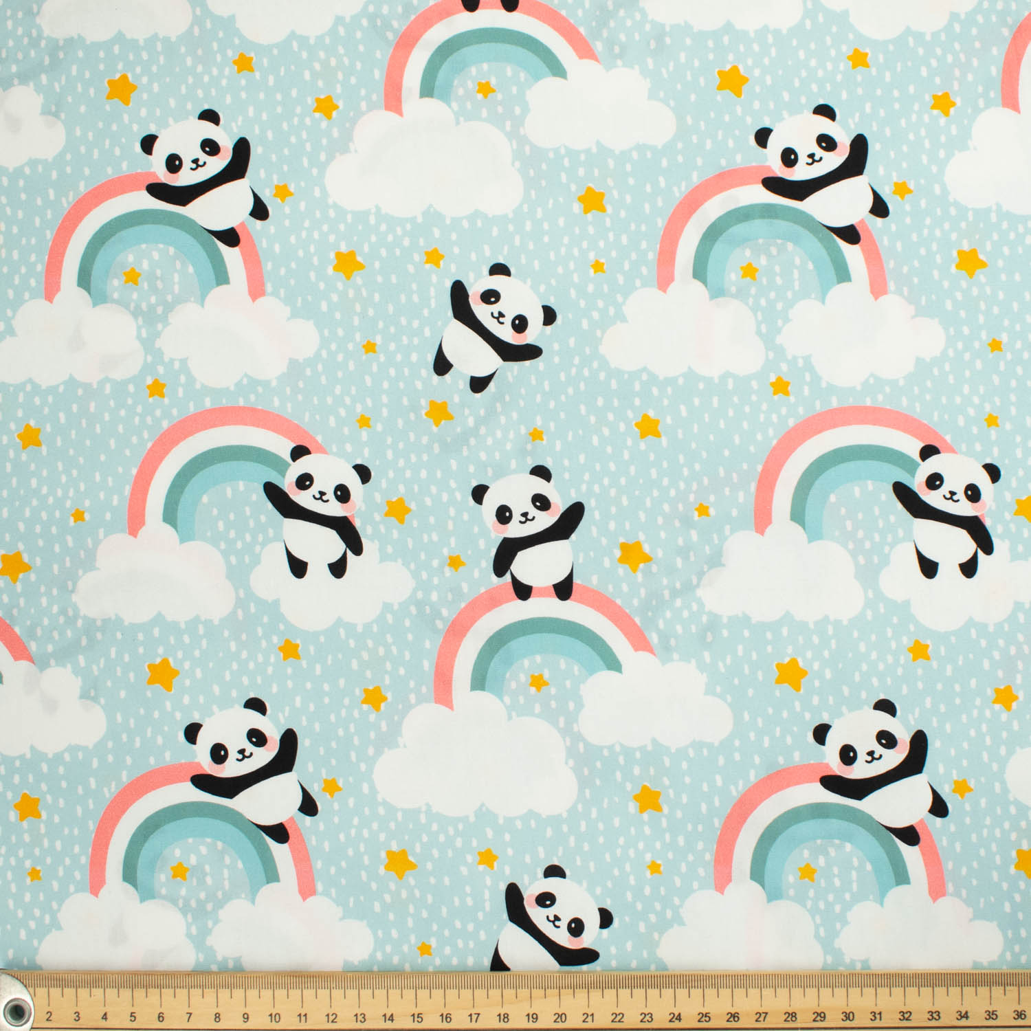 Panda Collection #05 Star, Rainbow & Pandas on Blue Cotton Prints