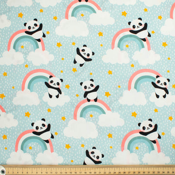 Panda Collection #05 Star, Rainbow & Pandas on Blue Cotton Prints
