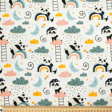 Panda Collection #03 Moon, Cloud, Rainbow & Pandas on White Cotton Prints