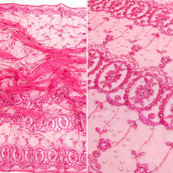 Pearl/Beaded Embroidery Lace Hot Pink