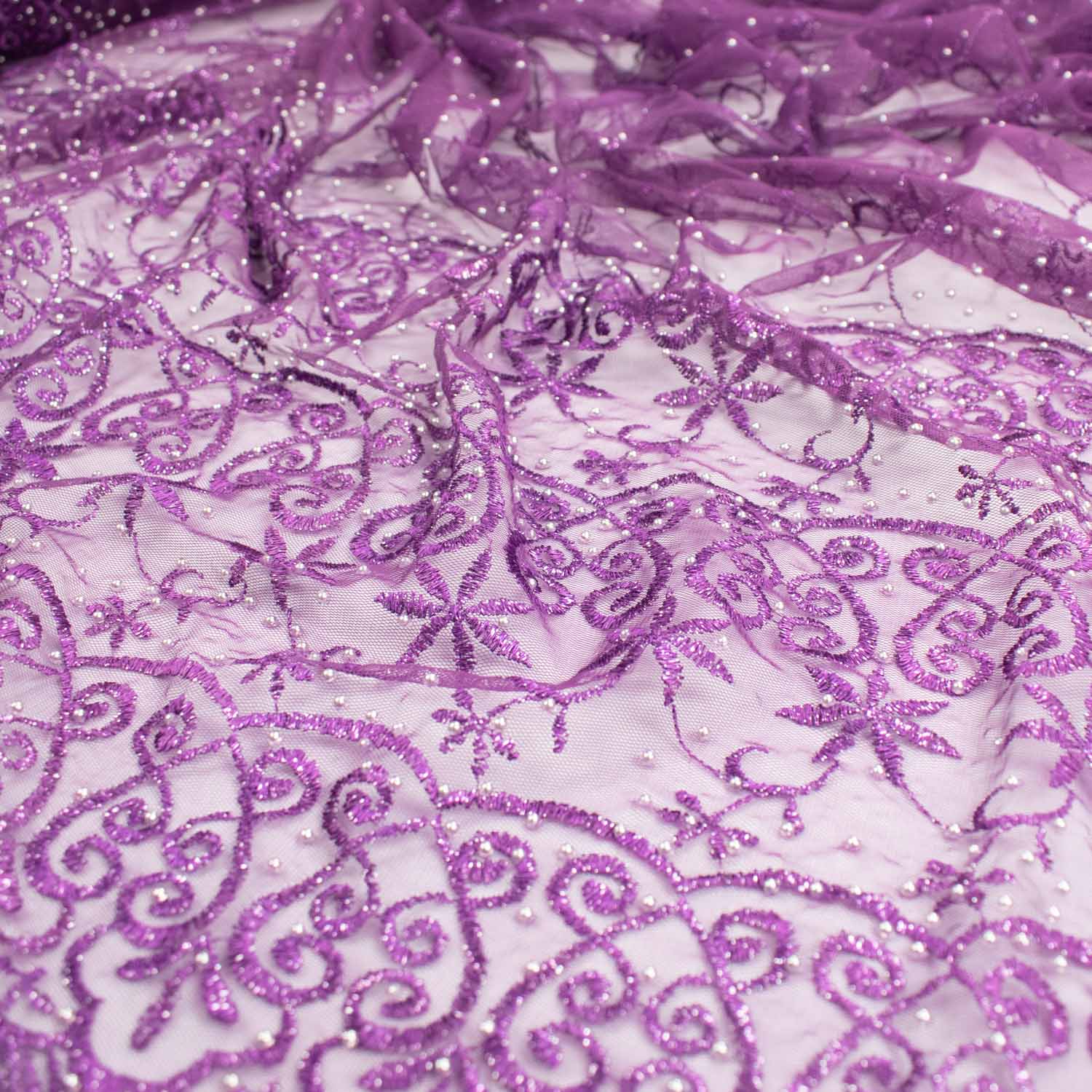 Pearl/Beaded Embroidery Lace Purple