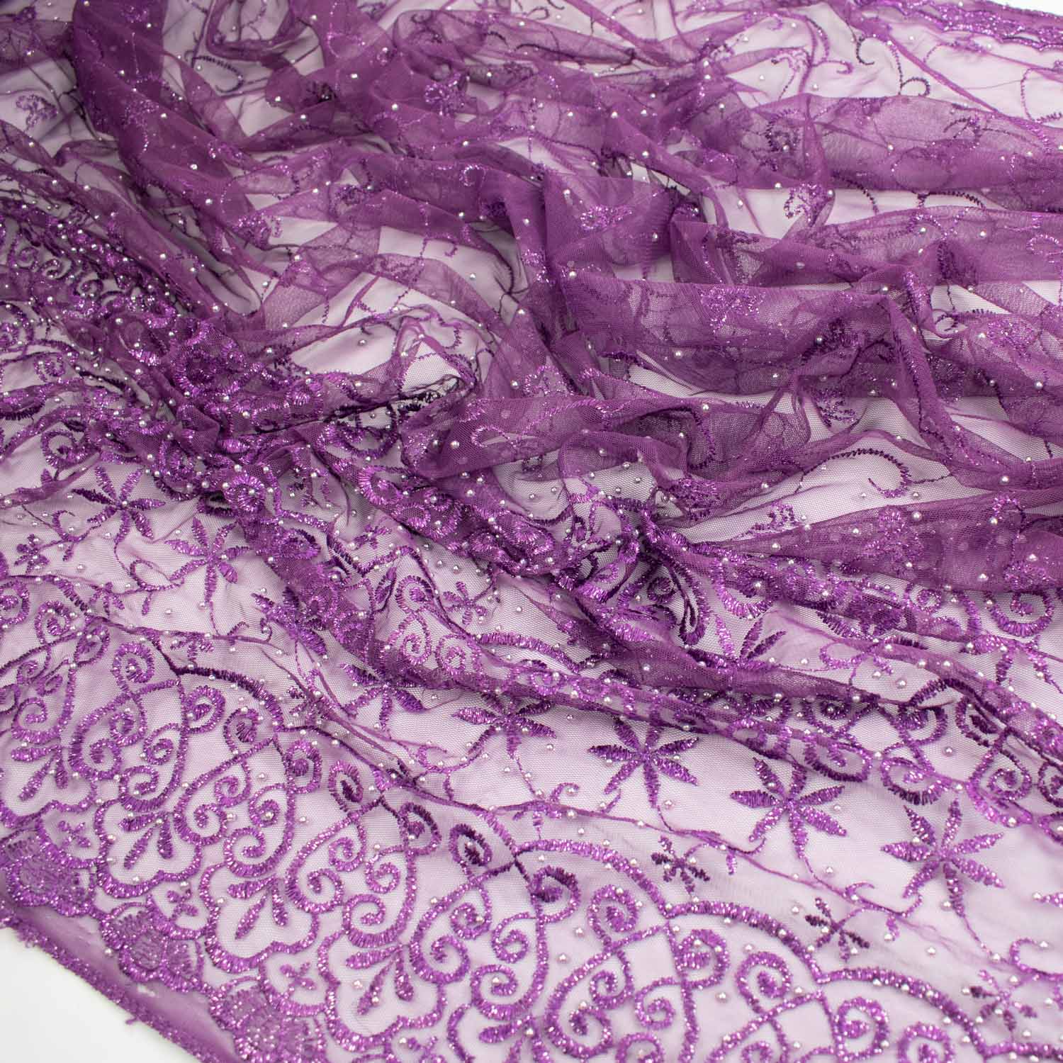 Pearl/Beaded Embroidery Lace Purple