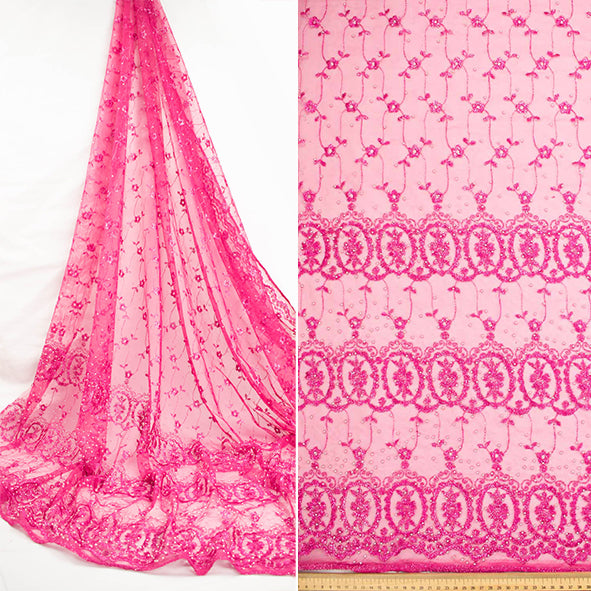 Pearl/Beaded Embroidery Lace Hot Pink
