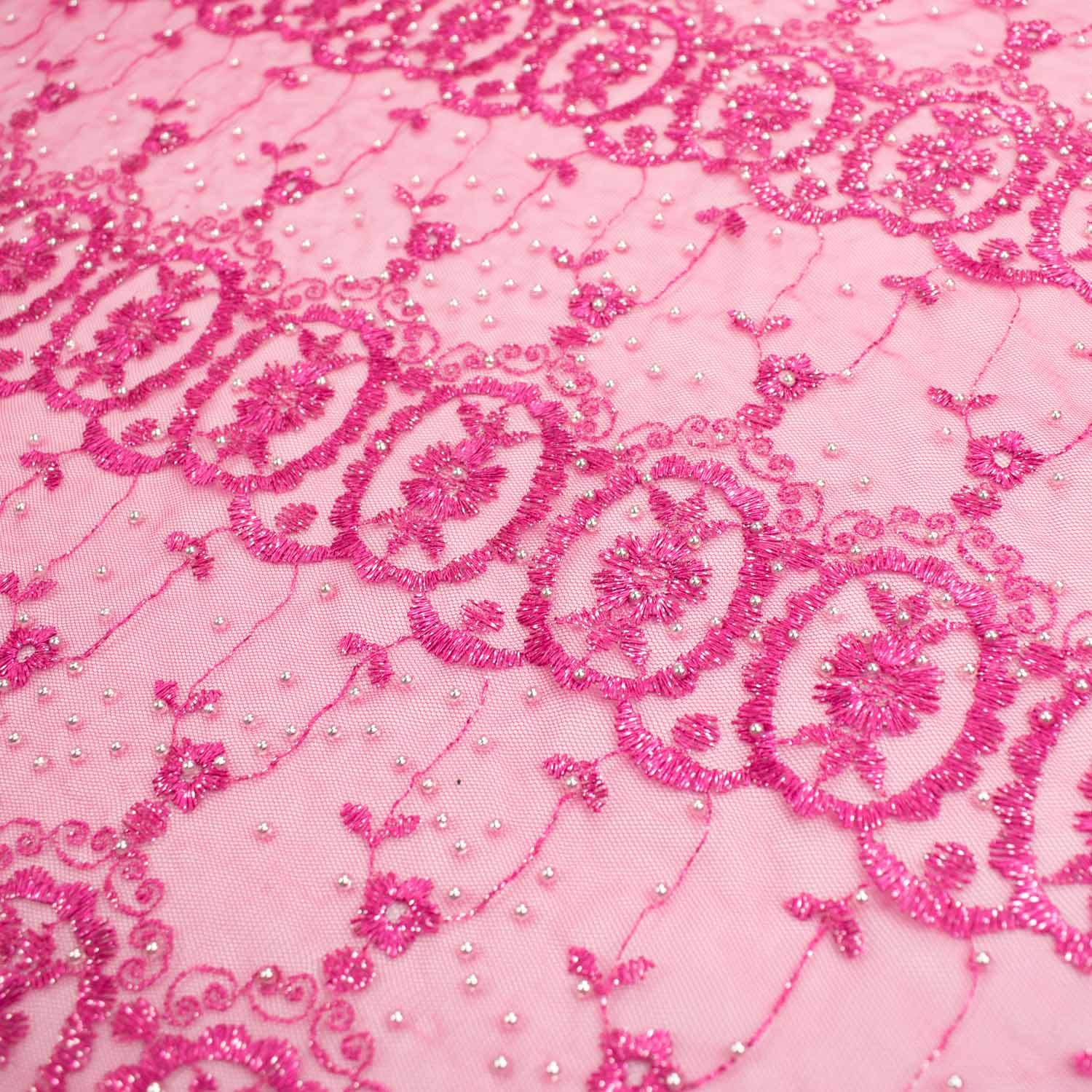 Pearl/Beaded Embroidery Lace Hot Pink