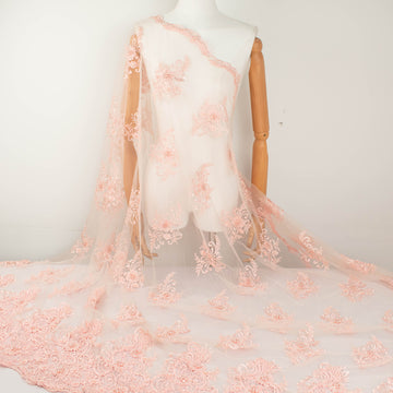 Pearl Beaded Flower Embroidery With Guipure Lace Baby Pink