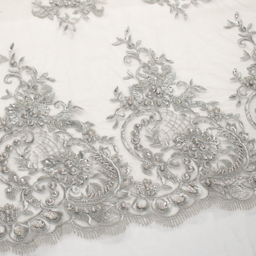 Pearl/Beaded Embroidery Chantilly Lace Silver