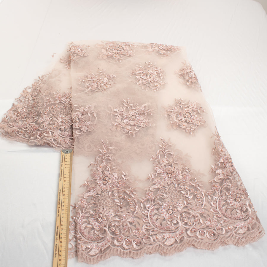Pearl/Beaded Embroidery Chantilly Lace Dusty Pink