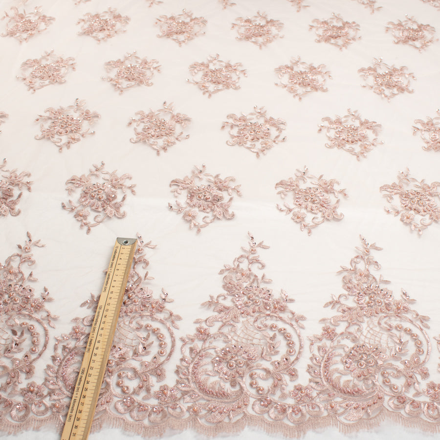 Pearl/Beaded Embroidery Chantilly Lace Dusty Pink