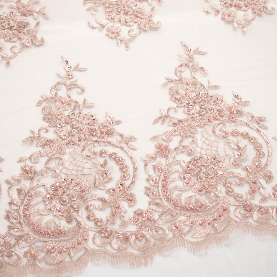 Pearl/Beaded Embroidery Chantilly Lace Dusty Pink