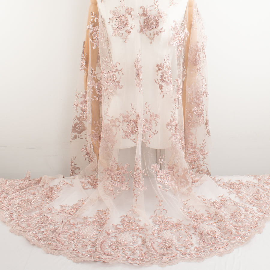 Pearl/Beaded Embroidery Chantilly Lace Dusty Pink
