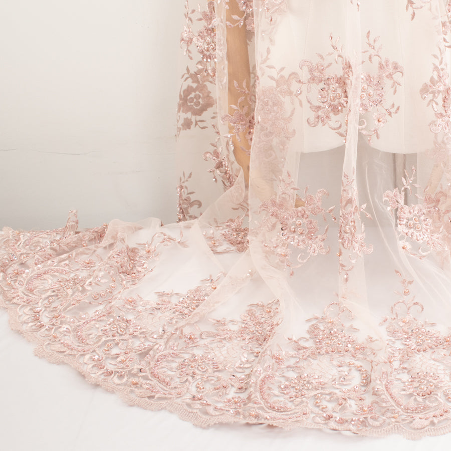 Pearl/Beaded Embroidery Chantilly Lace Dusty Pink