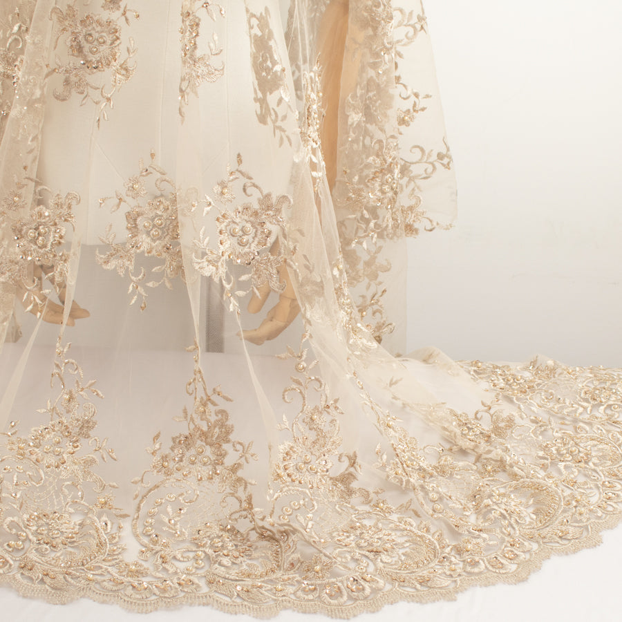 Pearl/Beaded Embroidery Chantilly Lace Latte
