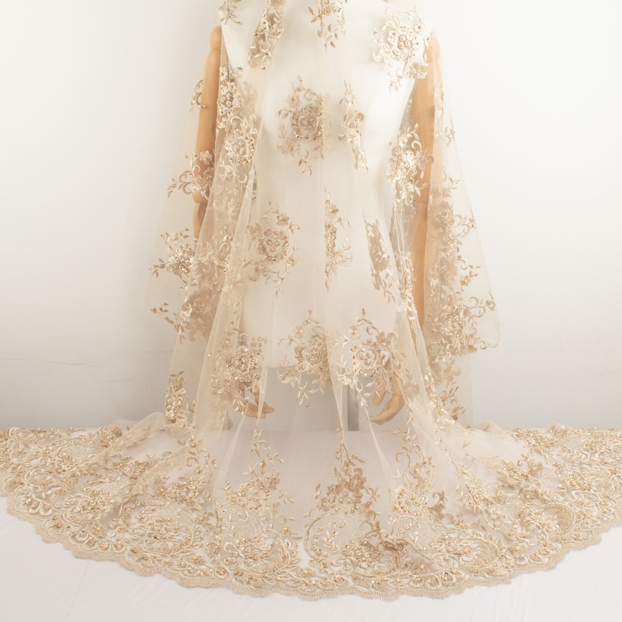 Pearl/Beaded Embroidery Chantilly Lace Latte