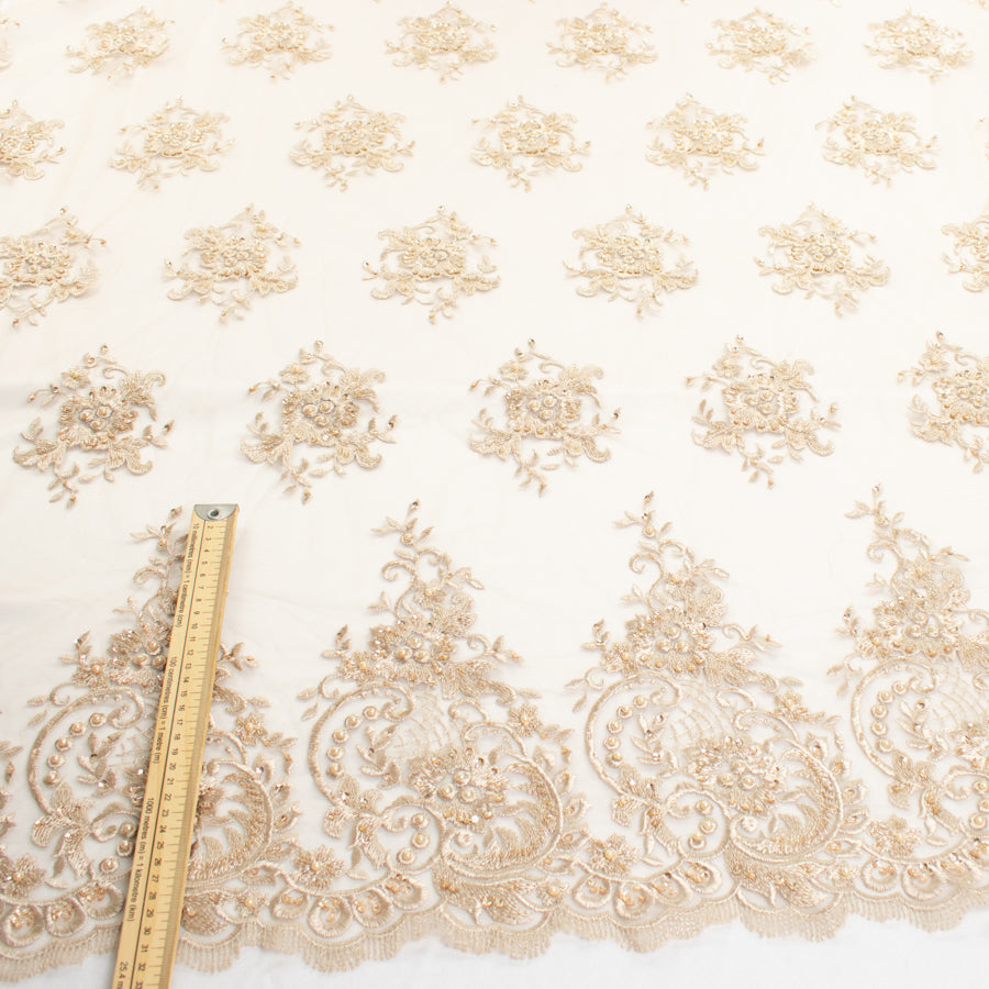 Pearl/Beaded Embroidery Chantilly Lace Latte