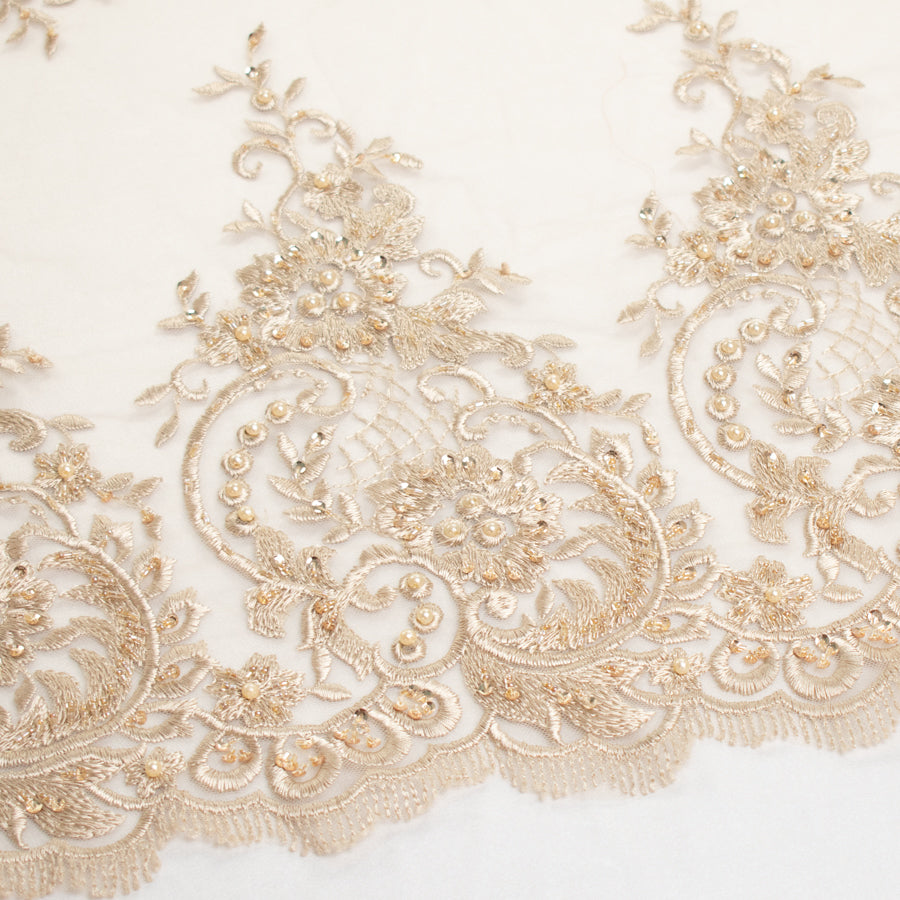 Pearl/Beaded Embroidery Chantilly Lace Latte