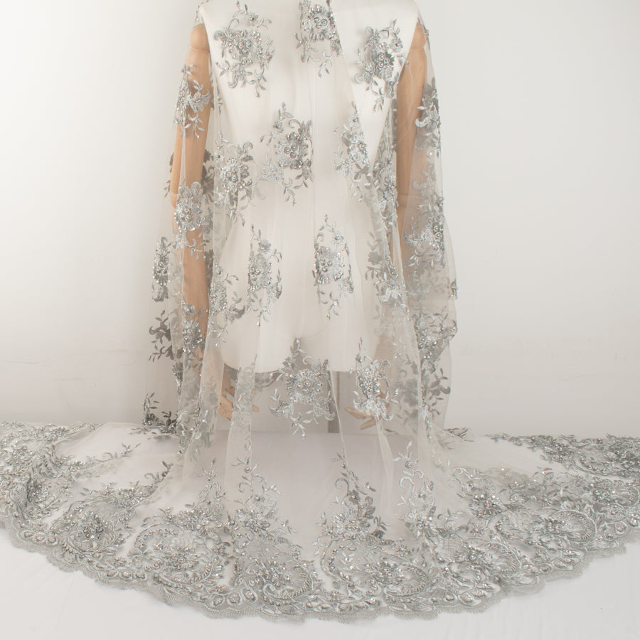 Pearl/Beaded Embroidery Chantilly Lace Silver