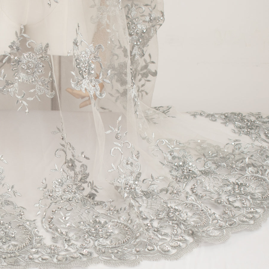 Pearl/Beaded Embroidery Chantilly Lace Silver