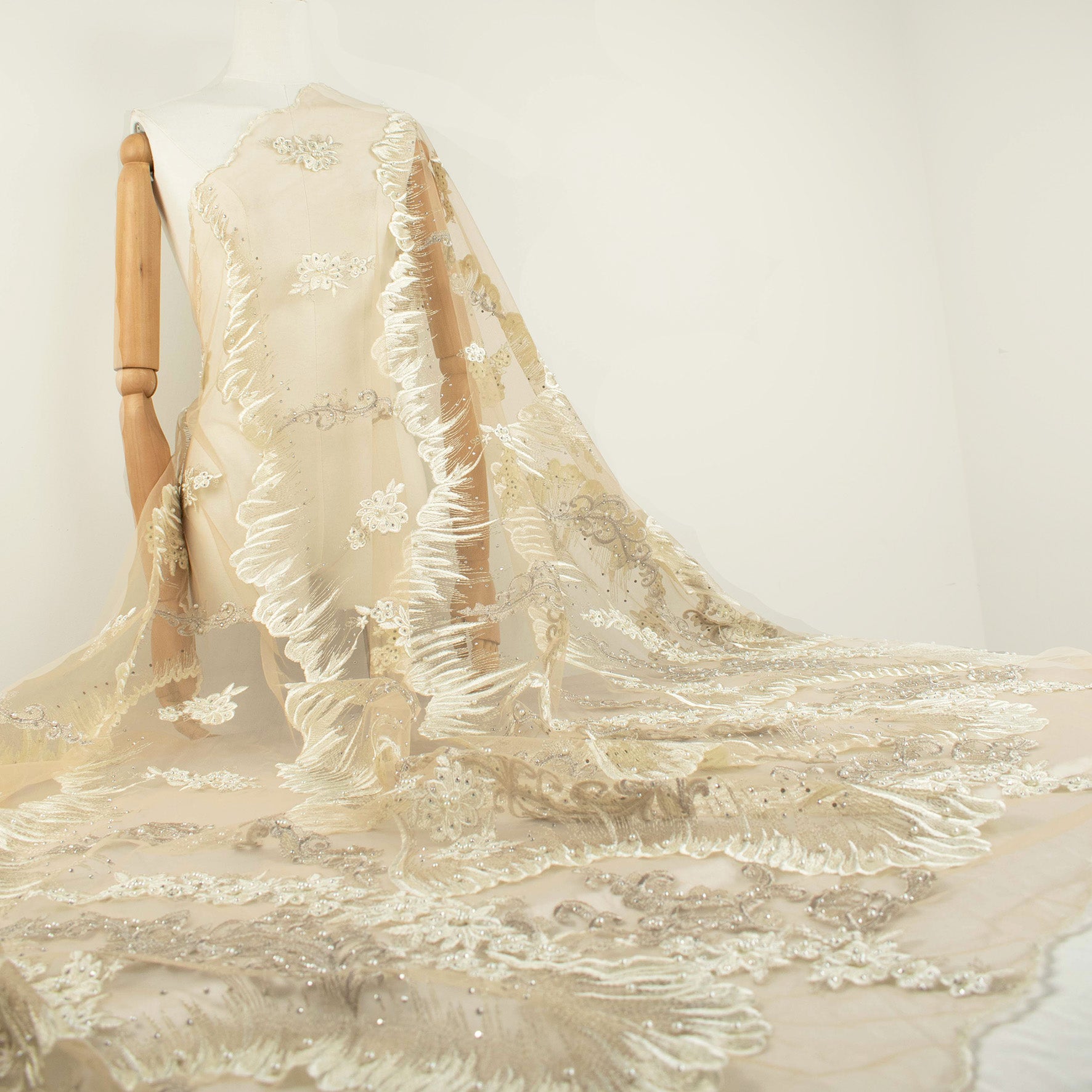 Pearl Diamante Embroidery Lace White